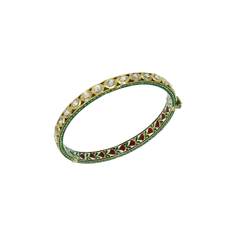 Polki Bangle with Red Look and Green Red Enamel Backside
